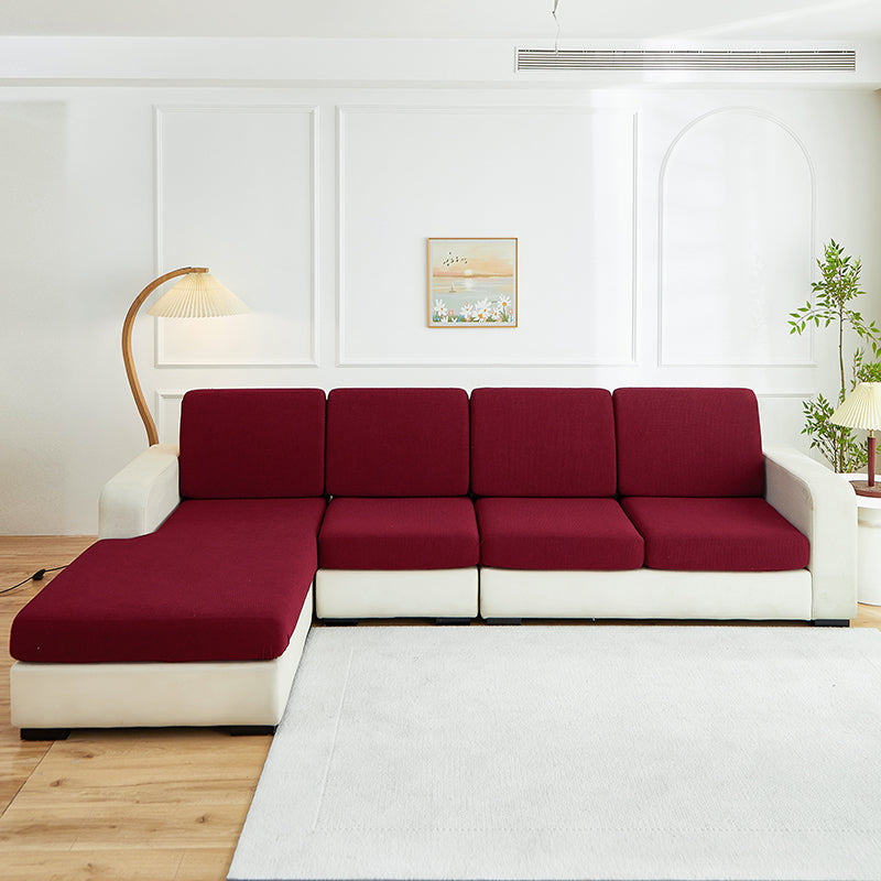 Wasserabweisender Bezug für Sitz- und Rückenkissen, Dunkelbordeaux, auf den Sitz- und Rückenkissen eines Sofas