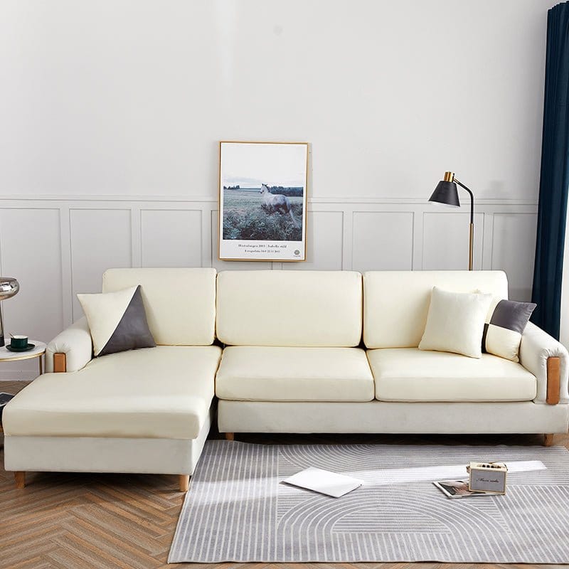 Bezug aus Kunstleder für Sitz- und Rückenkissen, Elfenbein, auf den Sitz- und Rückenkissen eines Sofas