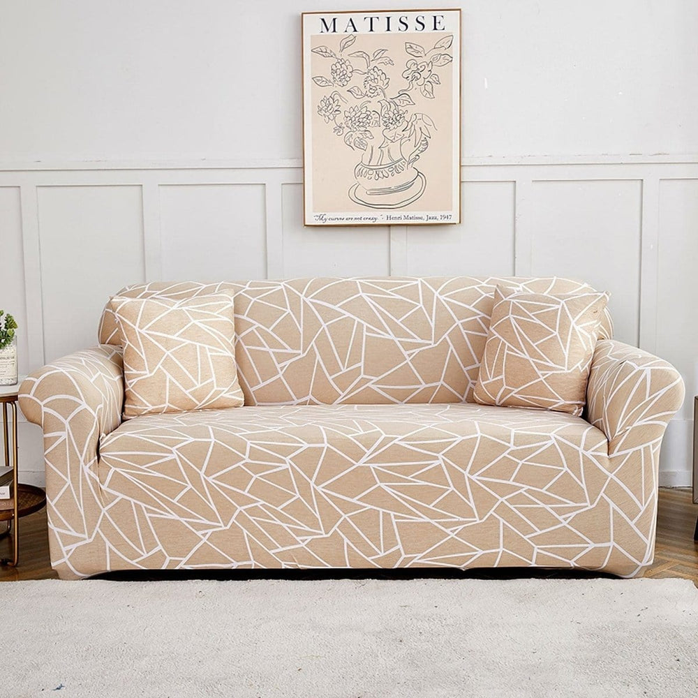 Stretch-Sofabezug Beige Grafikmuster