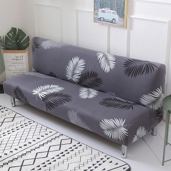 Stretch-Bezug für Klick-Klack-Sofa, Grau Palmen, auf einem Klick-Klack-Sofa