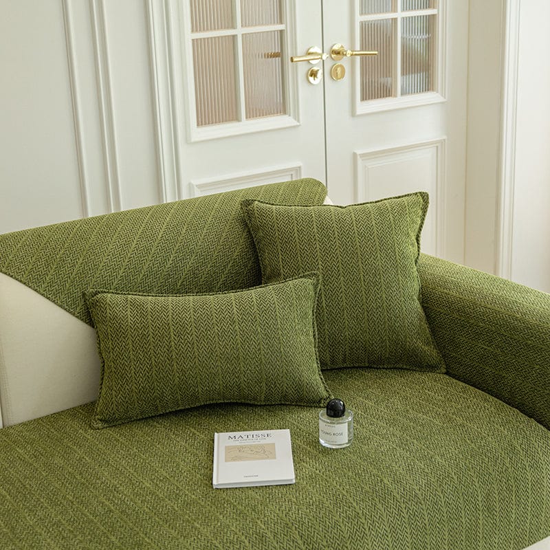 EasyCover-Kissenbezug in Fischgrät — 1 Stück, Grün Fischgrät, auf einem Sofa