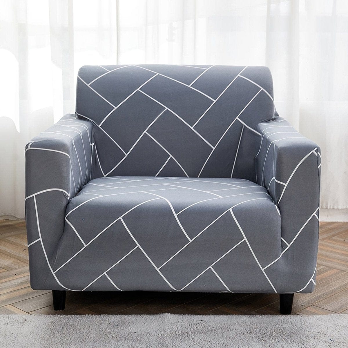 Stretch-Sesselbezug Grau Chevron