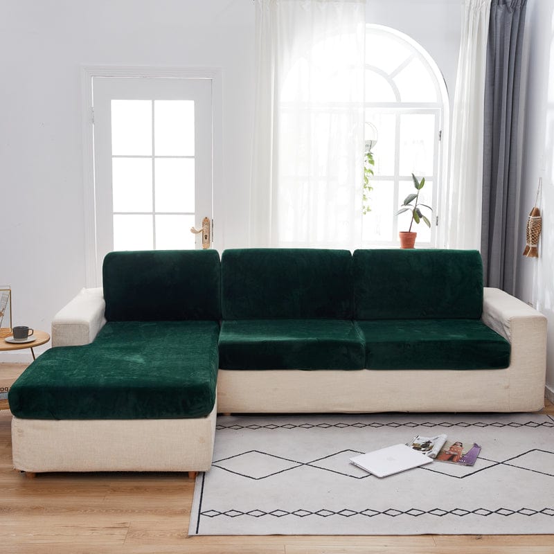 Bezug aus Samt für Sitz- und Rückenkissen, Flaschengrün, auf den Sitz- und Rückenkissen eines Sofas